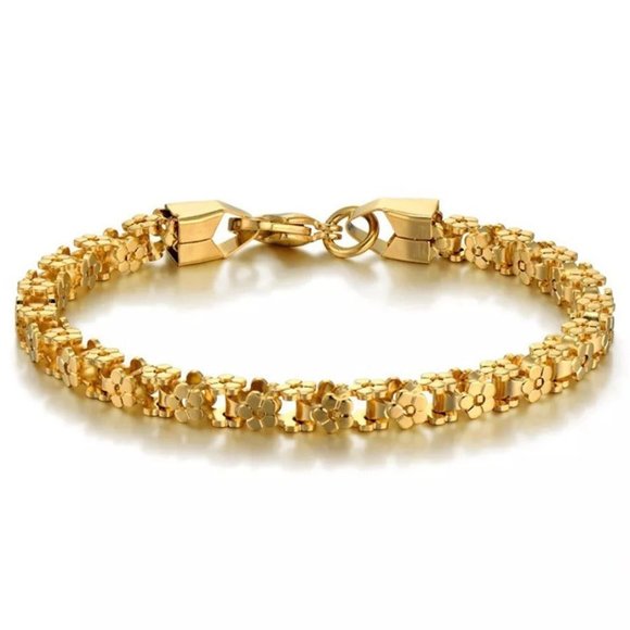 14K Gold Daisy Flower Womens Bracelet Ladies 14 Karat Floral Silver Jewelry 7